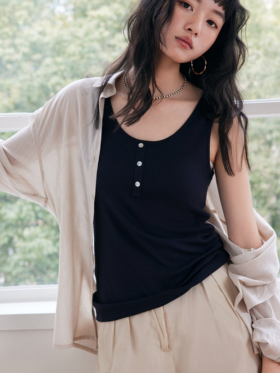 Damen-Tanktop aus Tencel-Leinen für den Sommer, ärmelloses Design, hautfreundlich