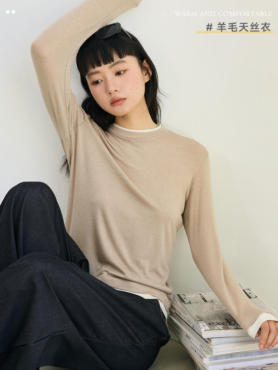 Damen Strickshirt,Langarm, Rundhals, Slim Fit mit Layering-Optik