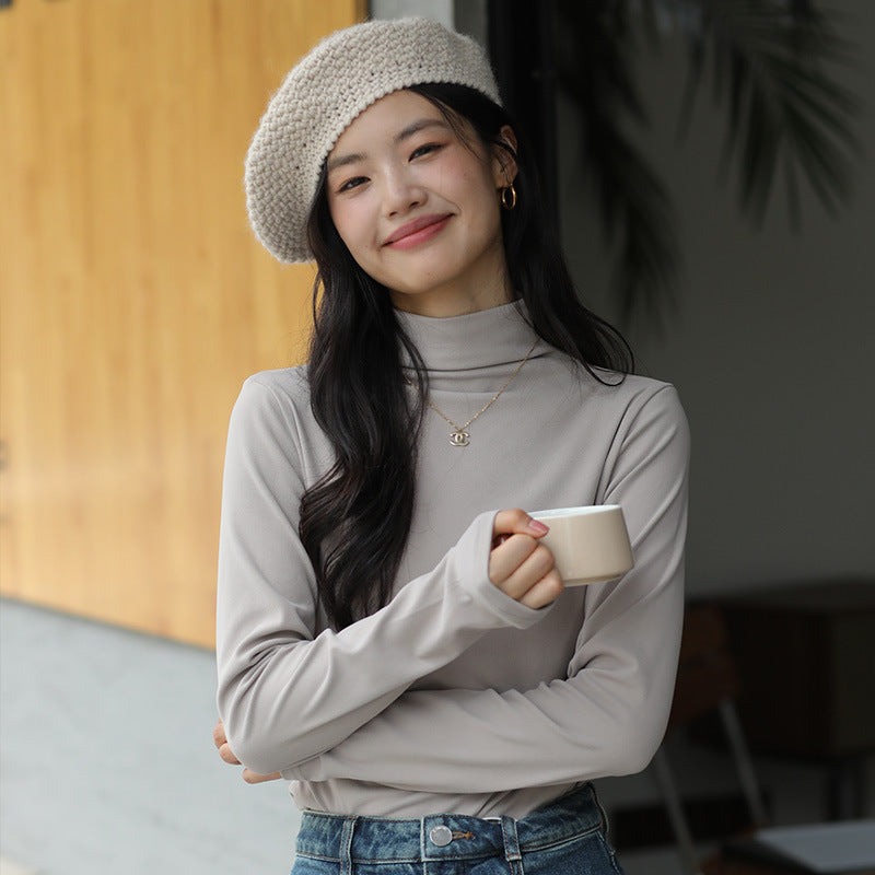 Damen halbhoher Kragen lässiger Strickpullover