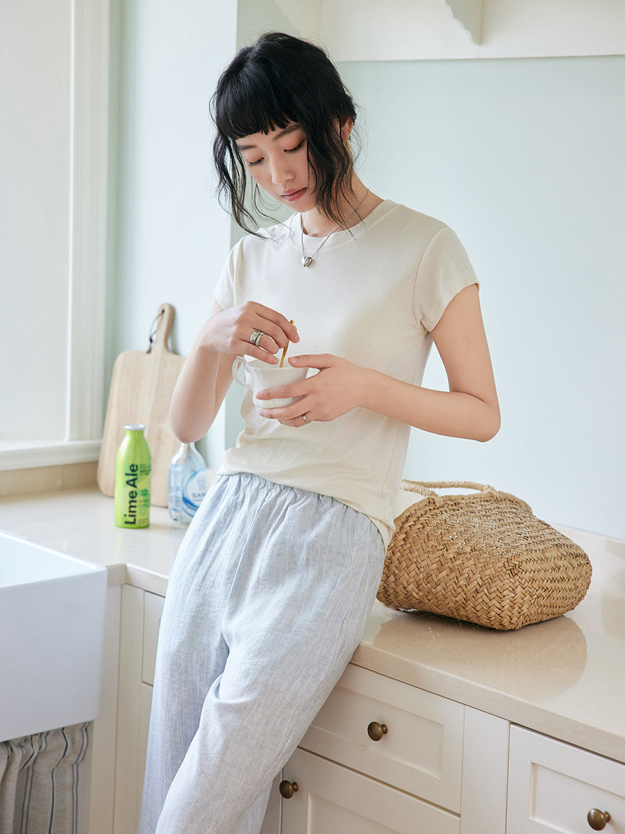 Damen T-Shirt aus Tencel-Wolle – Kurzarm, Rundhals, Slim Fit,