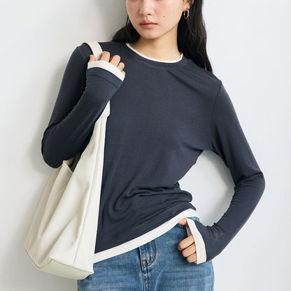 Damen Strickshirt,Langarm, Rundhals, Slim Fit mit Layering-Optik