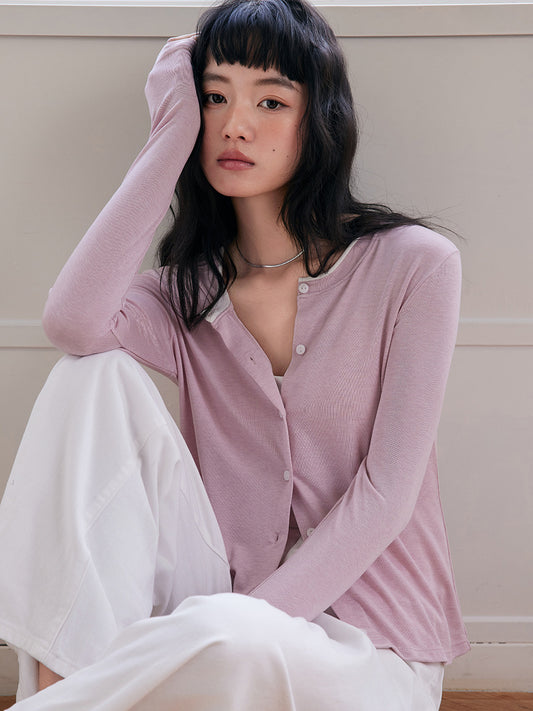 Damen Feinstrick-Cardigan – Langarm, Knopfleiste