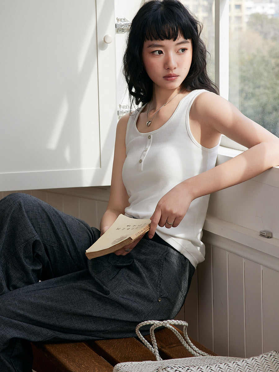 Damen-Tanktop aus Tencel-Leinen für den Sommer, ärmelloses Design, hautfreundlich