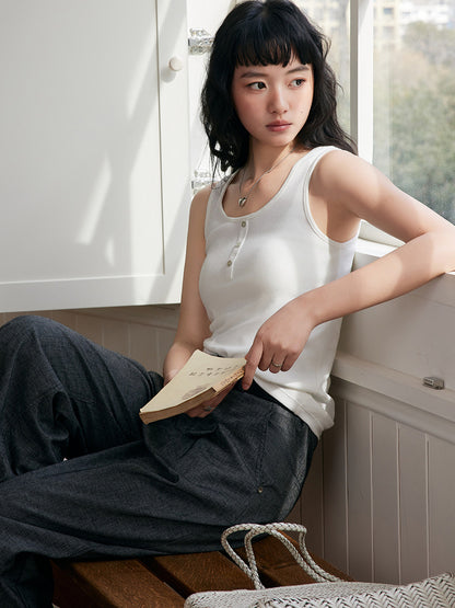 Damen-Tanktop aus Tencel-Leinen für den Sommer, ärmelloses Design, hautfreundlich