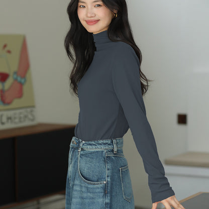Damen halbhoher Kragen lässiger Strickpullover