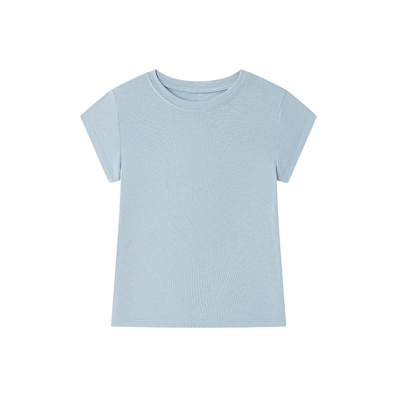 Damen T-Shirt aus Tencel-Wolle – Kurzarm, Rundhals, Slim Fit,