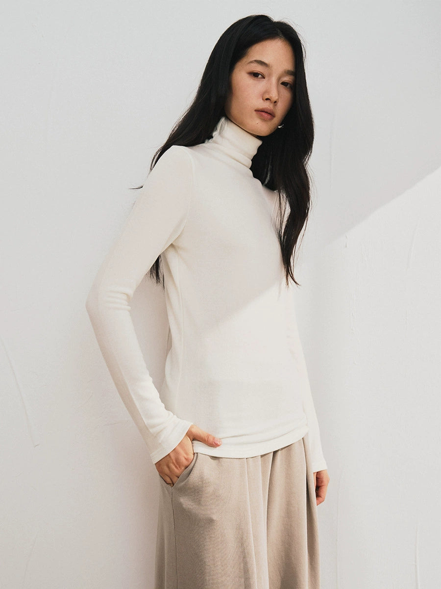 Damen Rollkragen-Shirt aus Lyocell-Acetat-Wolle - elegant & warm