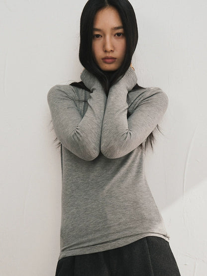 Damen Basic Longsleeve mit Stehkragen
