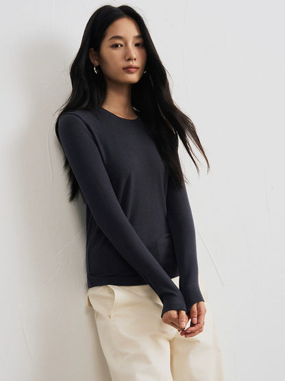 Damen Basic Langarm T-shirt, Rundhals