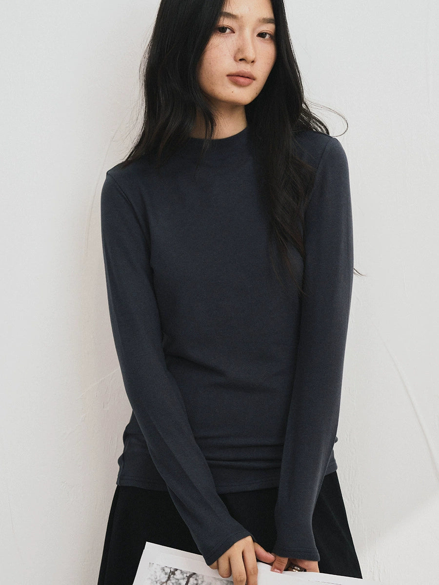 Damen Basic Longsleeve mit Stehkragen