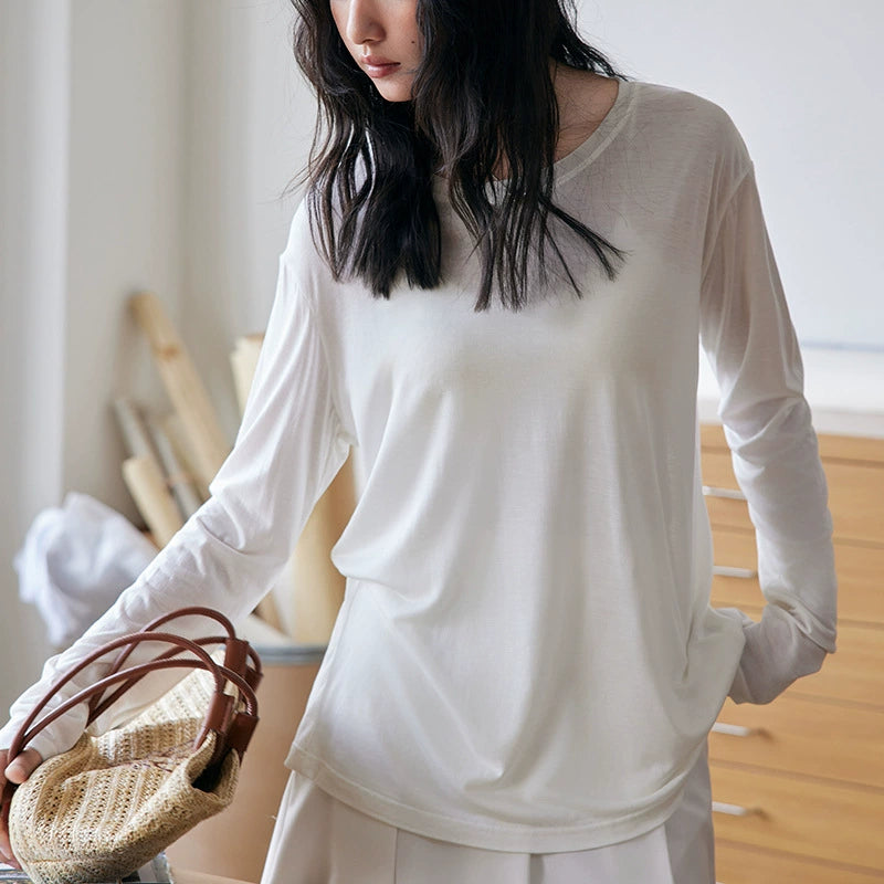 Damen Basic Pullover – Langarm, TENCEL™ mit Wolle