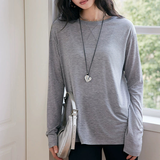 Damen Basic Pullover – Langarm, TENCEL™ mit Wolle
