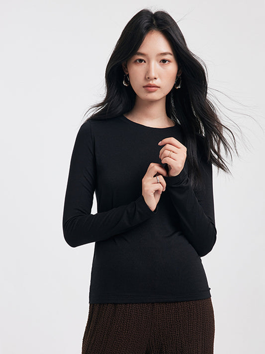 Damen Basic Langarmshirt, Rundhals