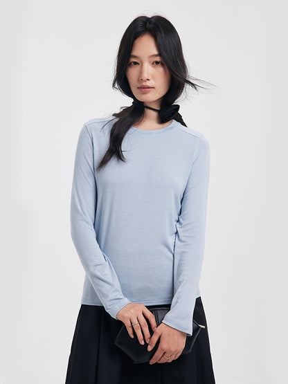 Damen Basic Langarmshirt, Rundhals