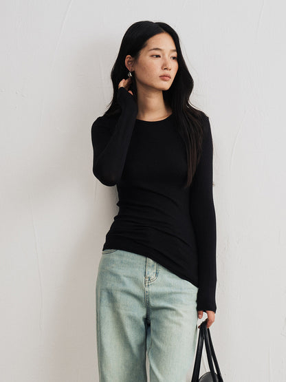 Damen Strickshirt aus Tencel-Modal-Cashmere – Slim Fit, einfarbig, hautfreundlich