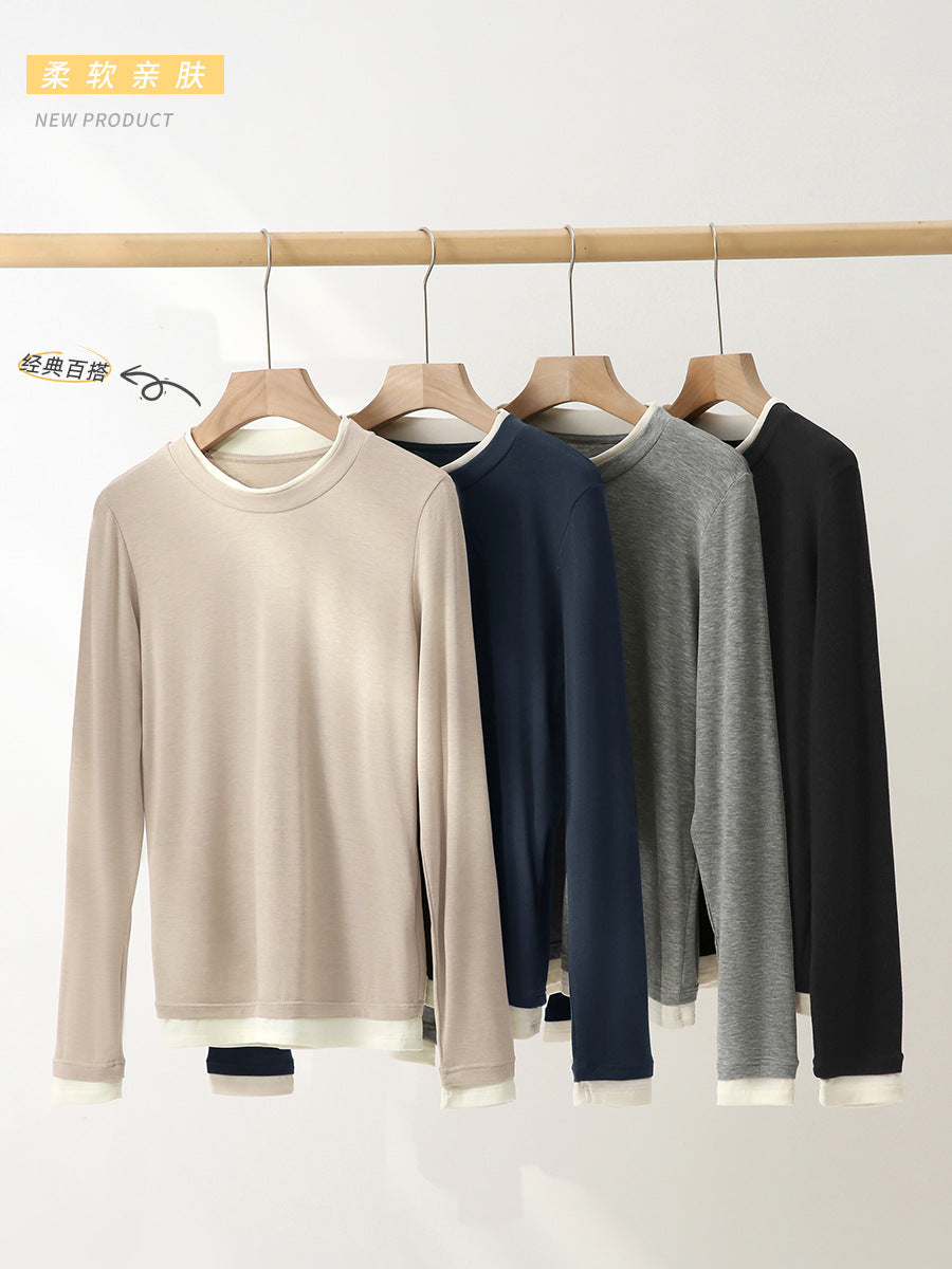 Damen Strickshirt,Langarm, Rundhals, Slim Fit mit Layering-Optik