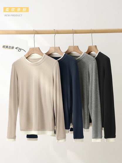 Damen Strickshirt,Langarm, Rundhals, Slim Fit mit Layering-Optik