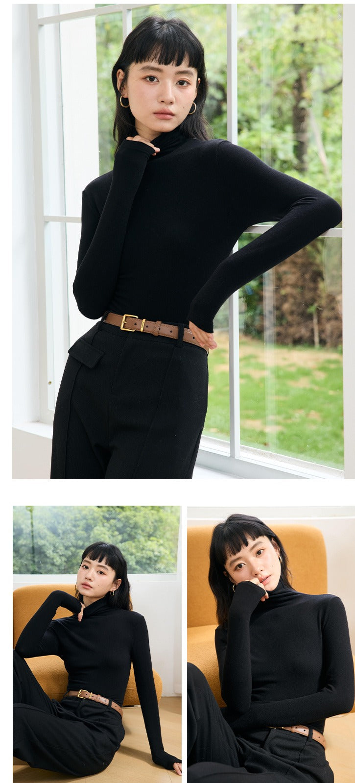 Damen Rollkragen Langarmshirt aus Lyocell – Warmes