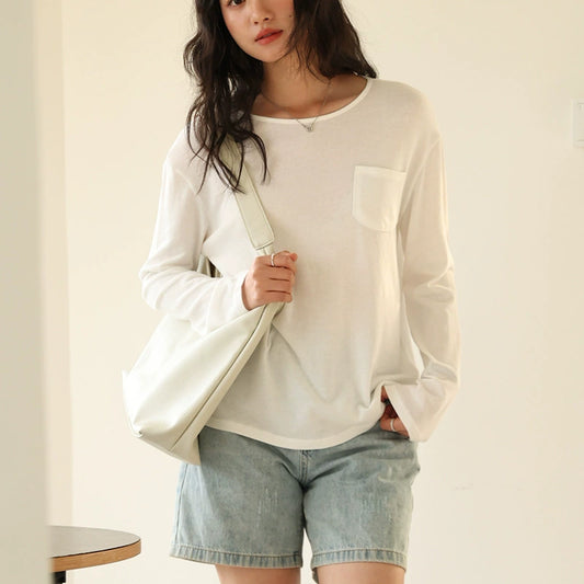 Damen Longsleeve aus Tencel-Leinen mit Tasche