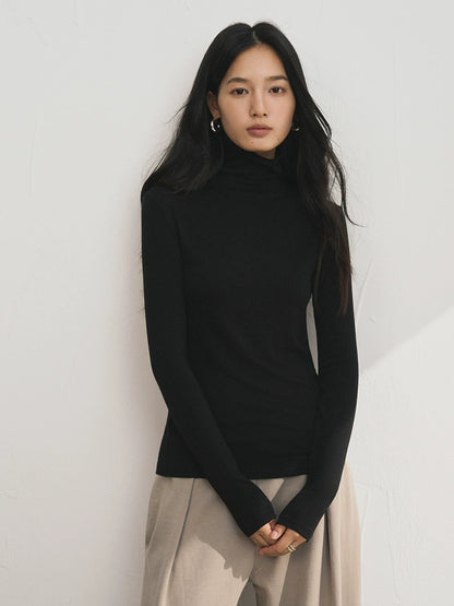 Damen Rollkragen-Shirt aus Lyocell-Acetat-Wolle - elegant & warm