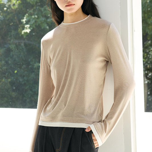 Damen Strickshirt,Langarm, Rundhals, Slim Fit mit Layering-Optik