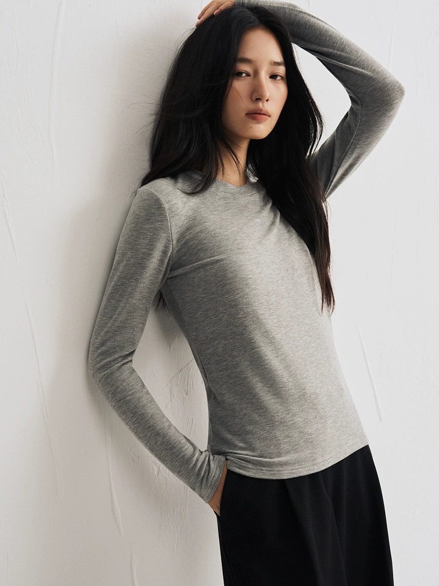 Damen Basic Langarm T-shirt, Rundhals