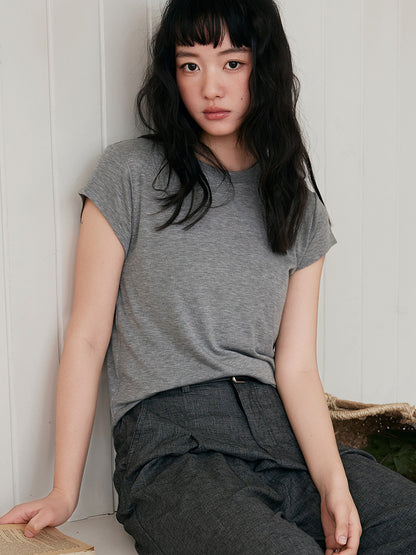 Damen T-Shirt aus Tencel-Wolle – Kurzarm, Rundhals, Slim Fit,
