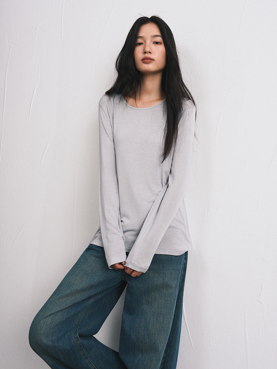 Damen-Strickshirt für Herbst und Winter mit klassischem Rundhalsausschnitt