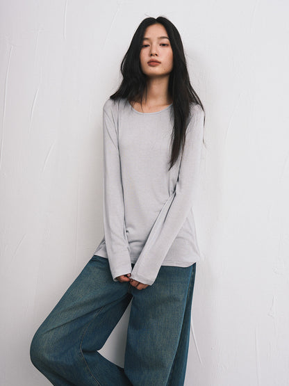 Damen-Strickshirt für Herbst und Winter mit klassischem Rundhalsausschnitt