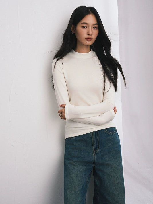 Damen Basic Longsleeve mit Stehkragen