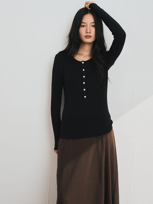 Damen Henley-Langarmshirt aus TENCEL™