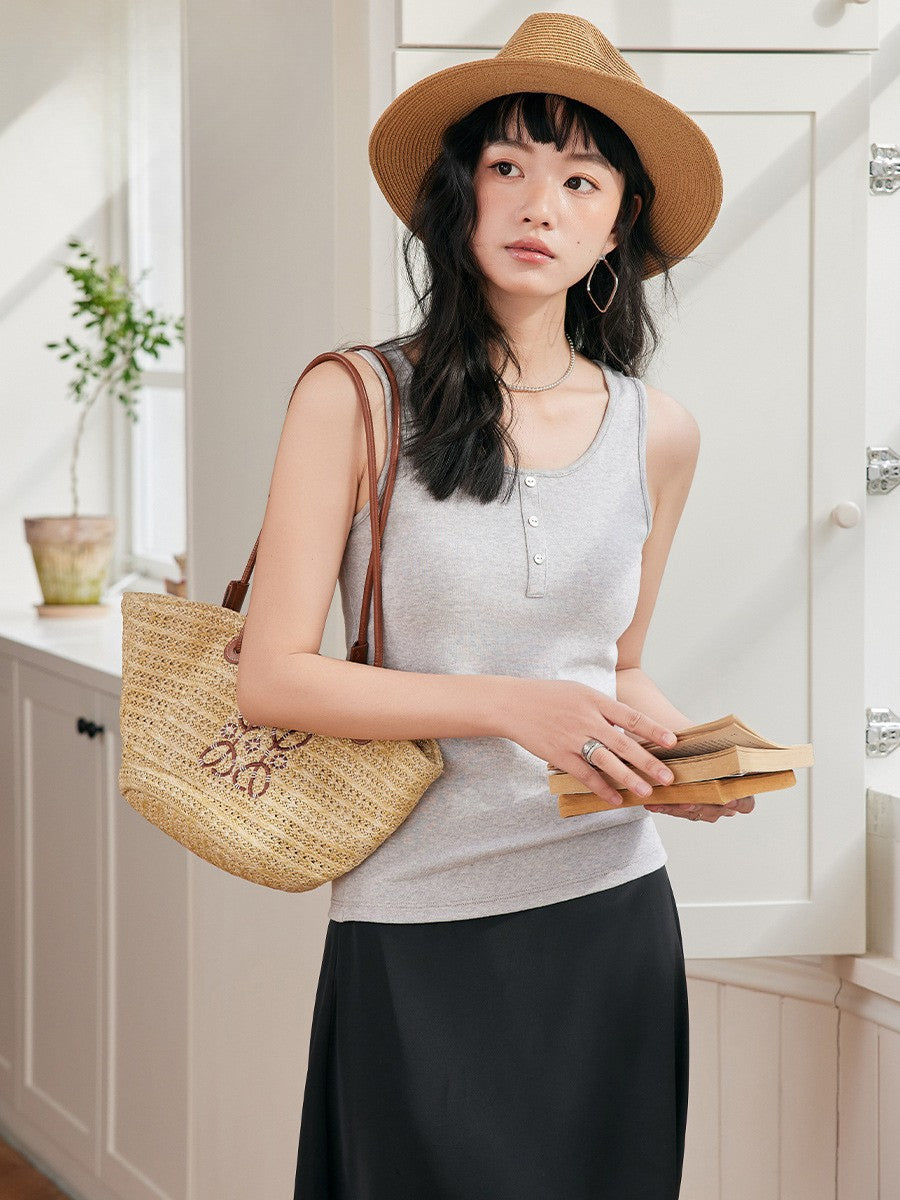Damen-Tanktop aus Tencel-Leinen für den Sommer, ärmelloses Design, hautfreundlich